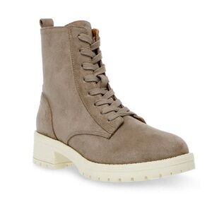 Anne Klein Taupe Microsuede Lace-Up Boots